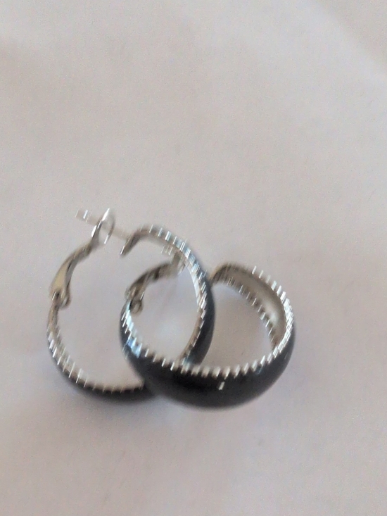 Jewelry - Classic Black Hoop Earrings with Silver Accents - Women Jewelry